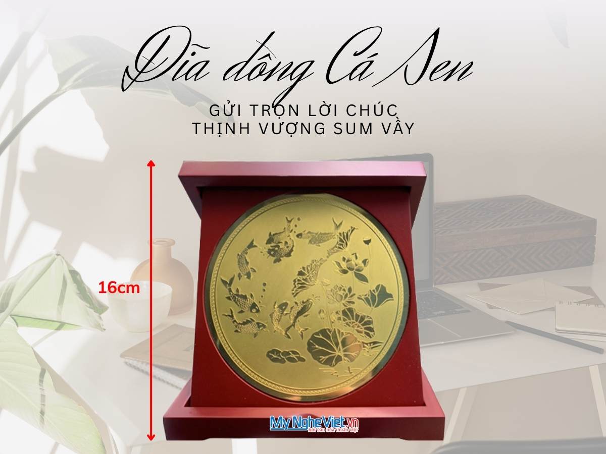 Đĩa trống đồng vuông Cá Sen D17cm - Ảnh 3