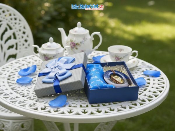 Bộ quà tặng băng đô lụa và mặt dây sừng