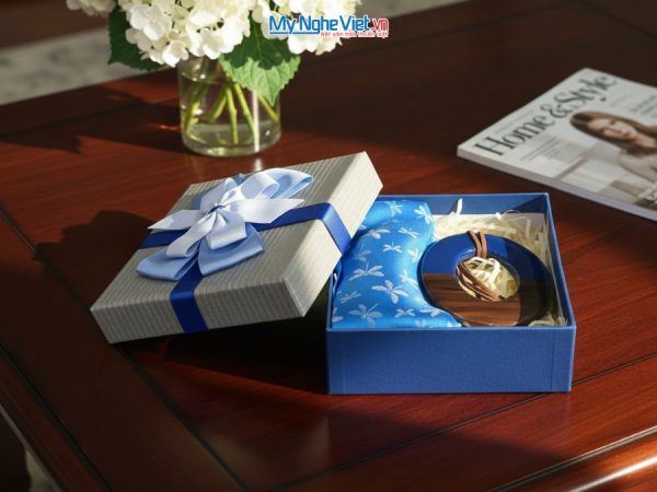 Bộ quà tặng băng đô lụa và mặt dây sơn