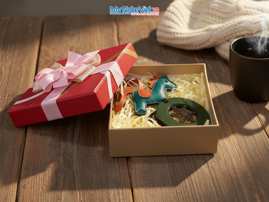 Bộ quà tặng mặt dây sơn và móc khóa ngựa bằng da