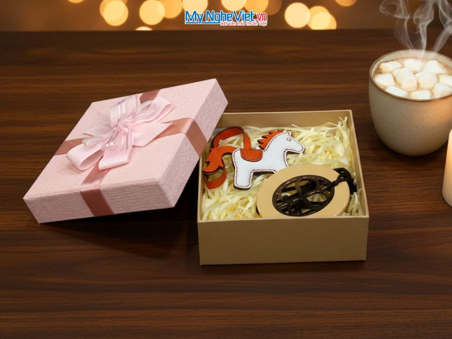 Bộ quà tặng mặt dây sừng và móc khóa ngựa bằng da