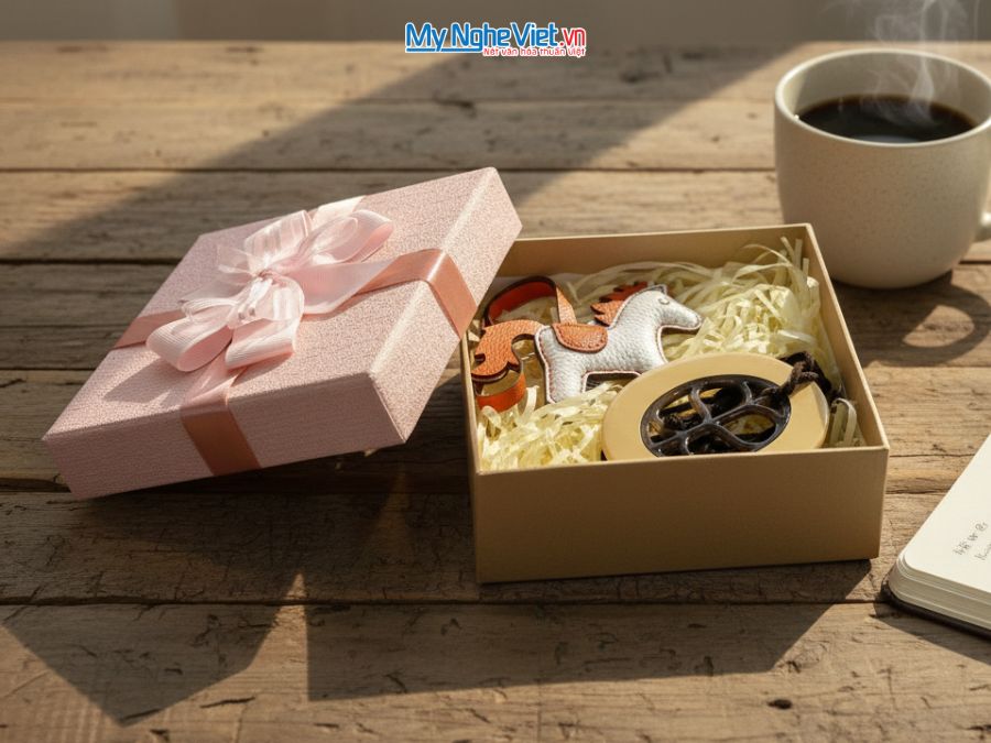 Bộ quà tặng mặt dây sừng và móc khóa ngựa bằng da