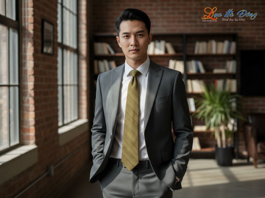 Cà vạt lụa đũi cao cấp màu xanh rêu