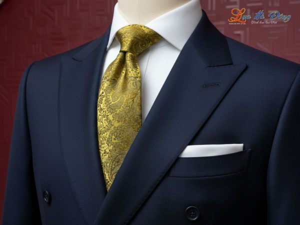 Cà vạt lụa tơ tằm họa tiết đuôi công vàng