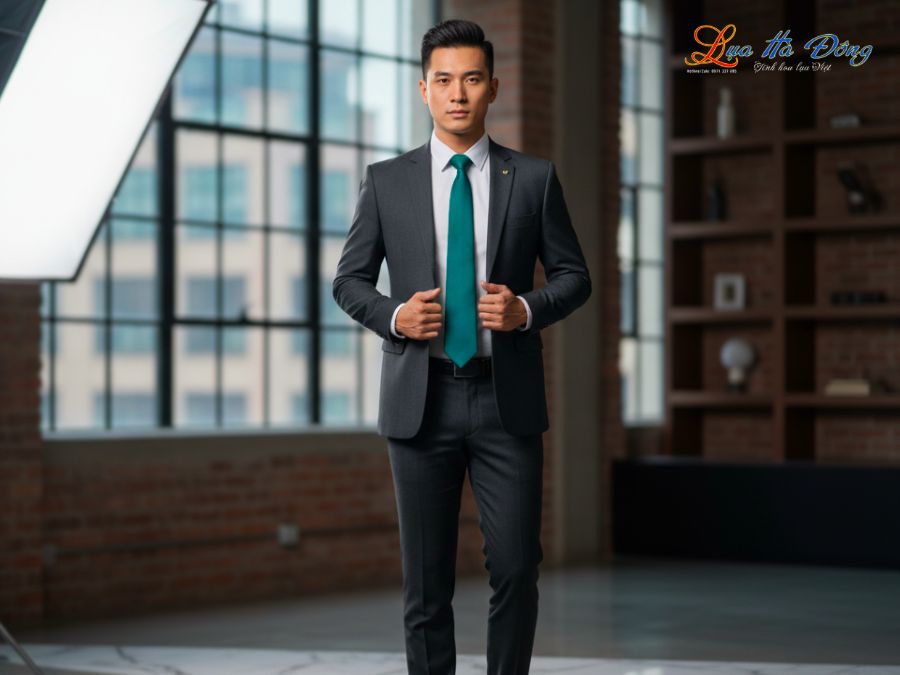 Cà vạt lụa tơ tằm trơn màu xanh lá