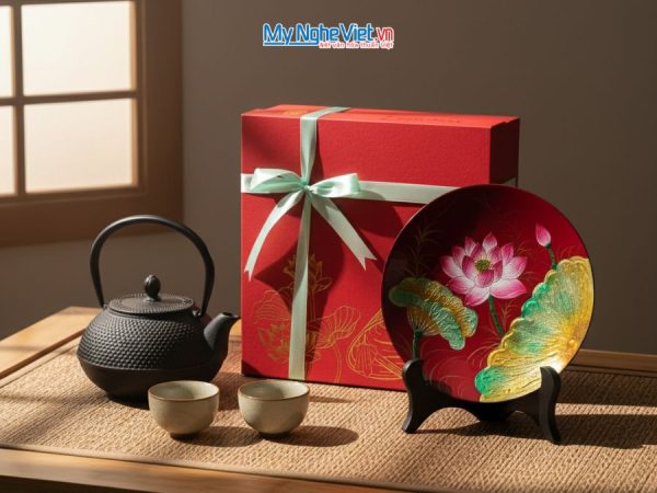 Tranh đĩa sơn mài vẽ tay hoa sen