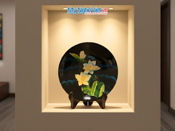 Tranh Đĩa Sơn Mài Hoa Sen Trắng