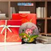 Tranh đĩa sơn mài hoa sen dát lá bạc