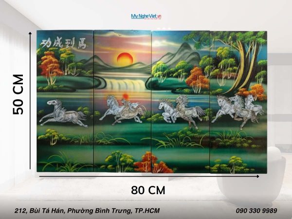 Tranh Bộ Mã Đáo Thành Công Nền Xanh 20x50 MNV-TSM06/1