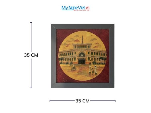 Tranh Sơn Mài Vẽ Bưu Điện Trung Tâm Sài Gòn 35x35cm