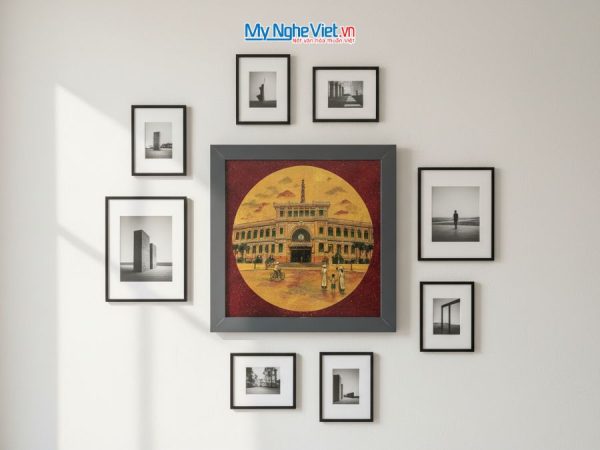 Tranh Sơn Mài Vẽ Bưu Điện Trung Tâm Sài Gòn 35x35cm