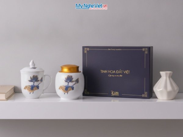 COmbo quà tặng ly sứ và hũ trà gốm sứ cao cấp