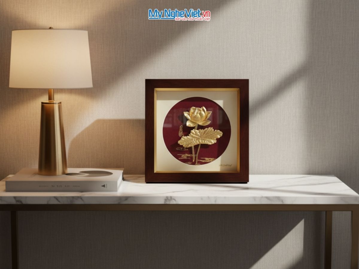 Combo quà tặng tranh đồng dát vàng 24k và hộp trang sức sơn mài cao cấp