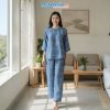 Đồ bộ lụa tơ tằm họa tiết lựu trúc tơ tằm màu xanh