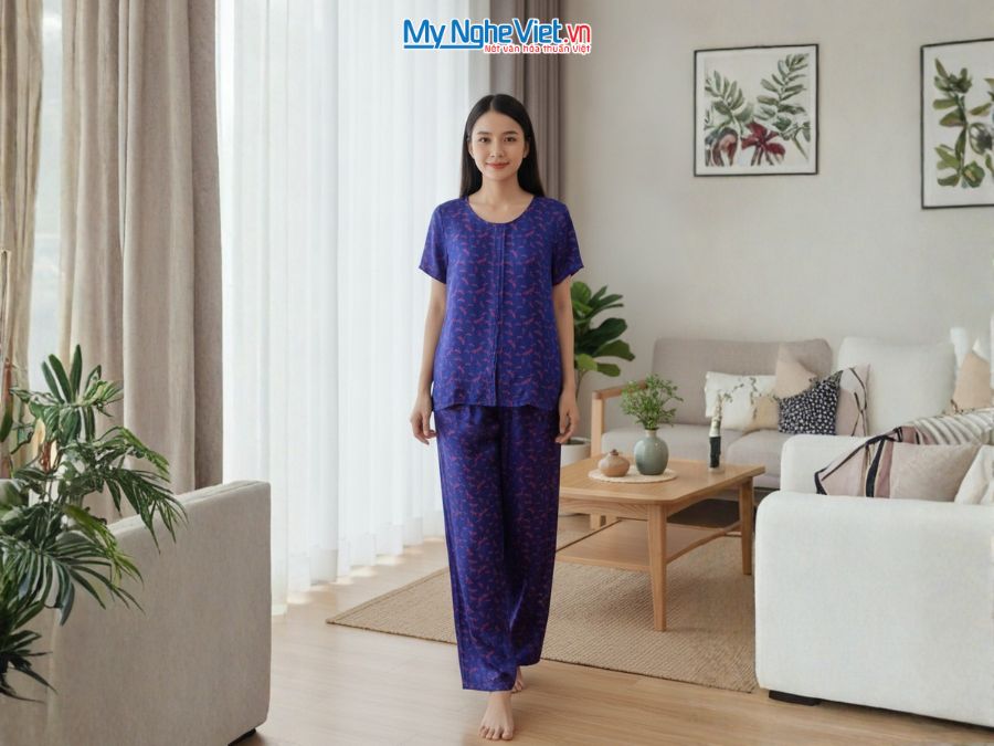 Đồ bộ lụa tơ tằm họa tiết chuồn chuồn