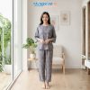 Đồ bộ lụa tơ tằm họa tiết lựu trúc tơ tằm màu xám tím