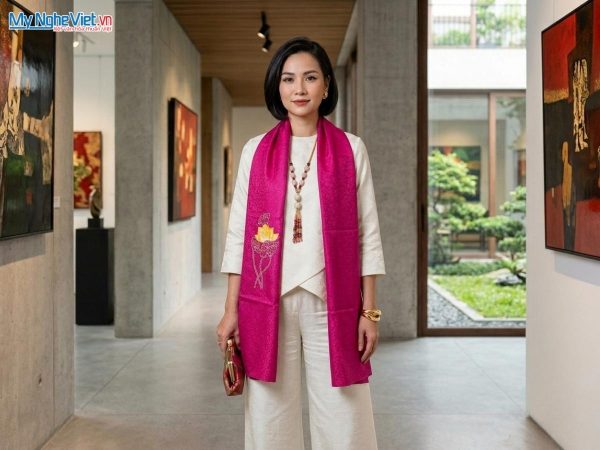 Khăn lụa tơ tằm thêu tay cao cấp