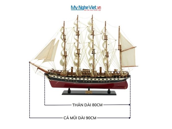 Mô hình thuyền buồm France II gỗ sơn đỏ