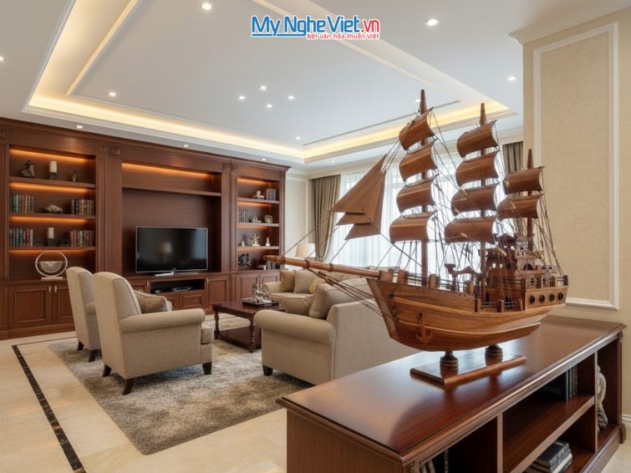 Mô Hình Thuyền Gỗ Trang Trí Thái Lan gỗ hương