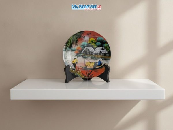 Tranh dĩa sơn mài vẽ đồng quê