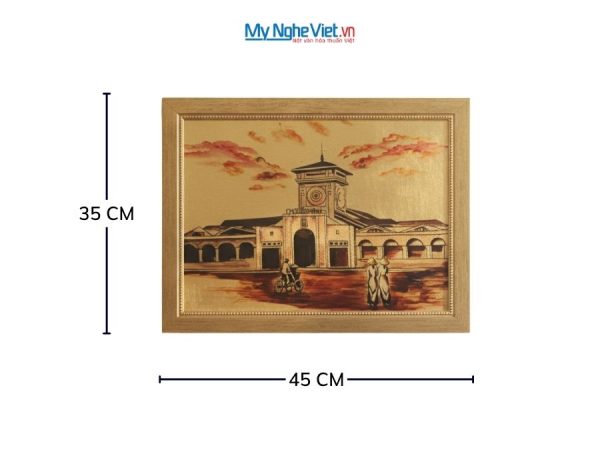 Tranh sơn mài dát vàng vẽ chợ Bến Thành