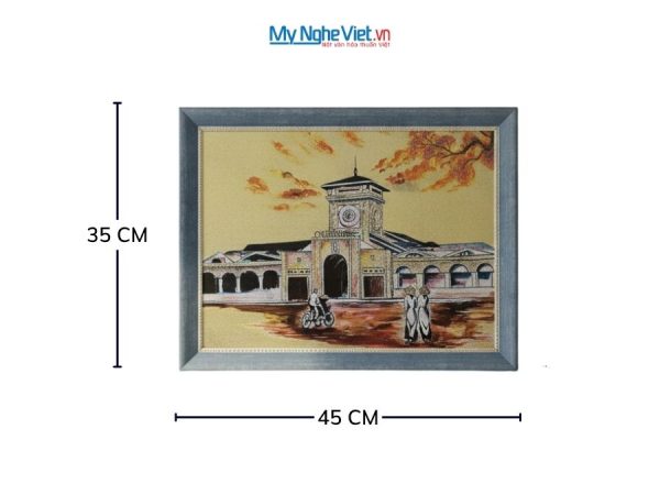 Tranh sơn mài dát vàng vẽ chợ Bến Thành