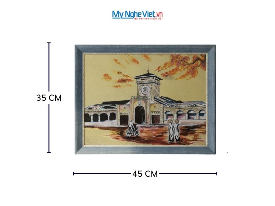 Tranh sơn mài dát vàng vẽ chợ Bến Thành