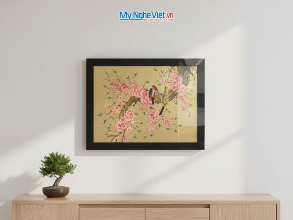 Tranh sơn mài dát vàng đôi chim