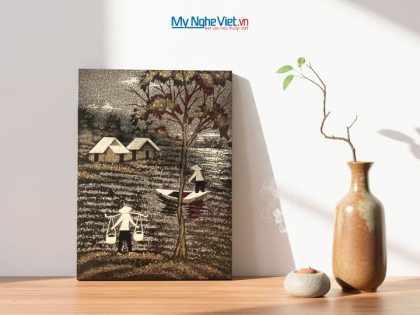 Tranh Sơn Mài Đồng Quê Cẩn Vỏ Trứng