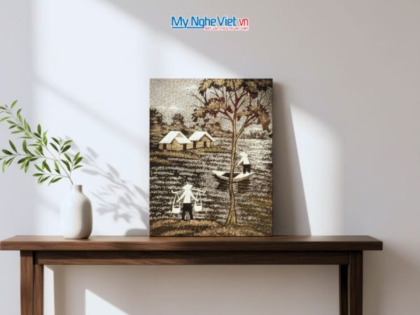 Tranh Sơn Mài Đồng Quê Cẩn Vỏ Trứng