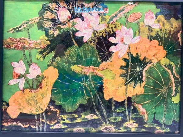Tranh sơn mài vẽ hoa sen