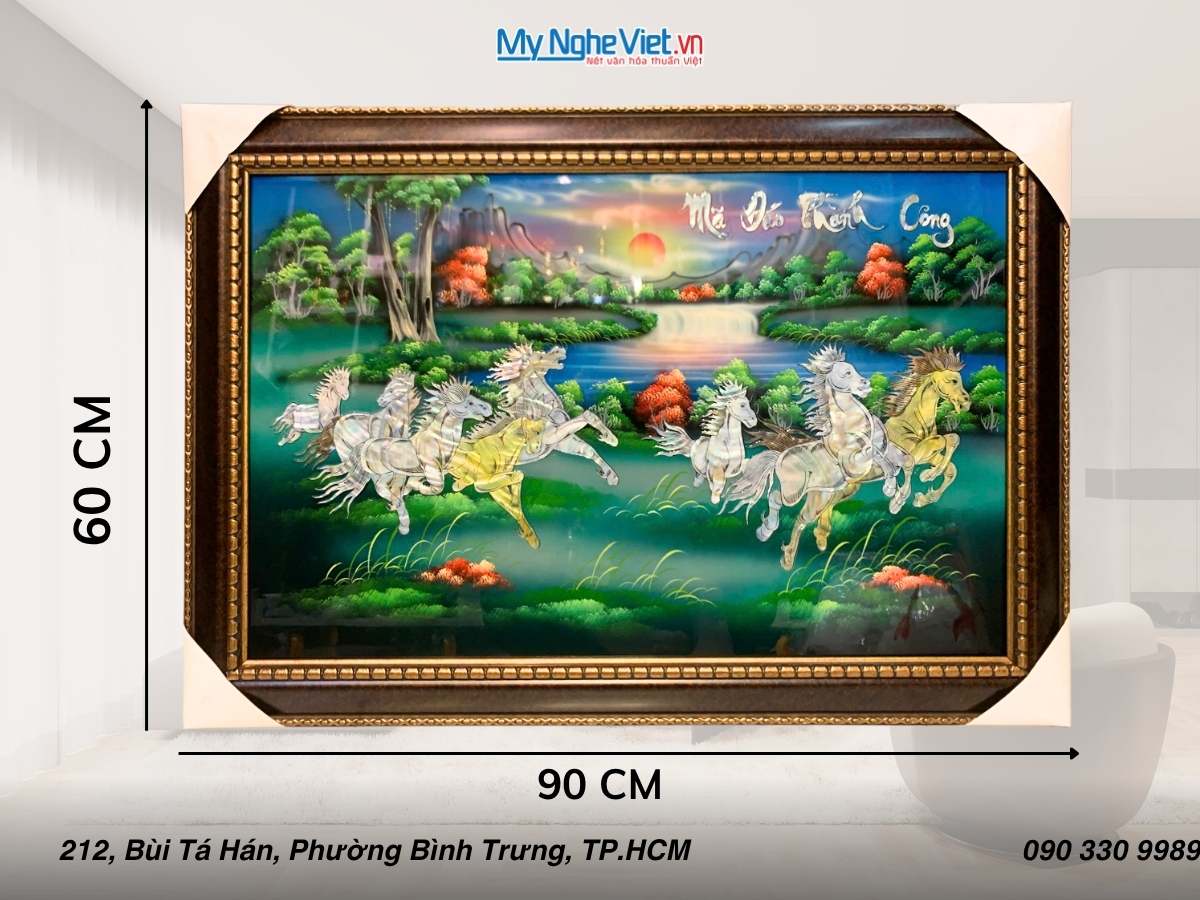 Tranh mã đáo cẩn nền xanh Khung nhựa 60x90 TSM698-6