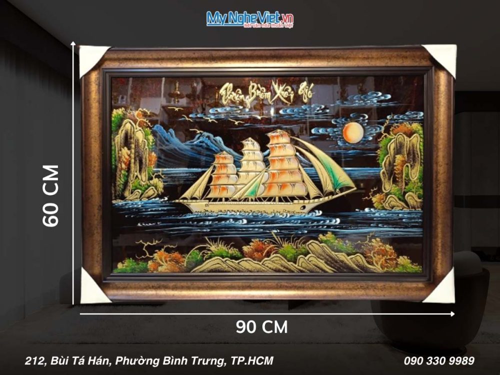 Tranh Sơn Mài Thuận Buồm Xuôi Gió Đắp Nổi Phù Điêu 60x90cm TSM699-1