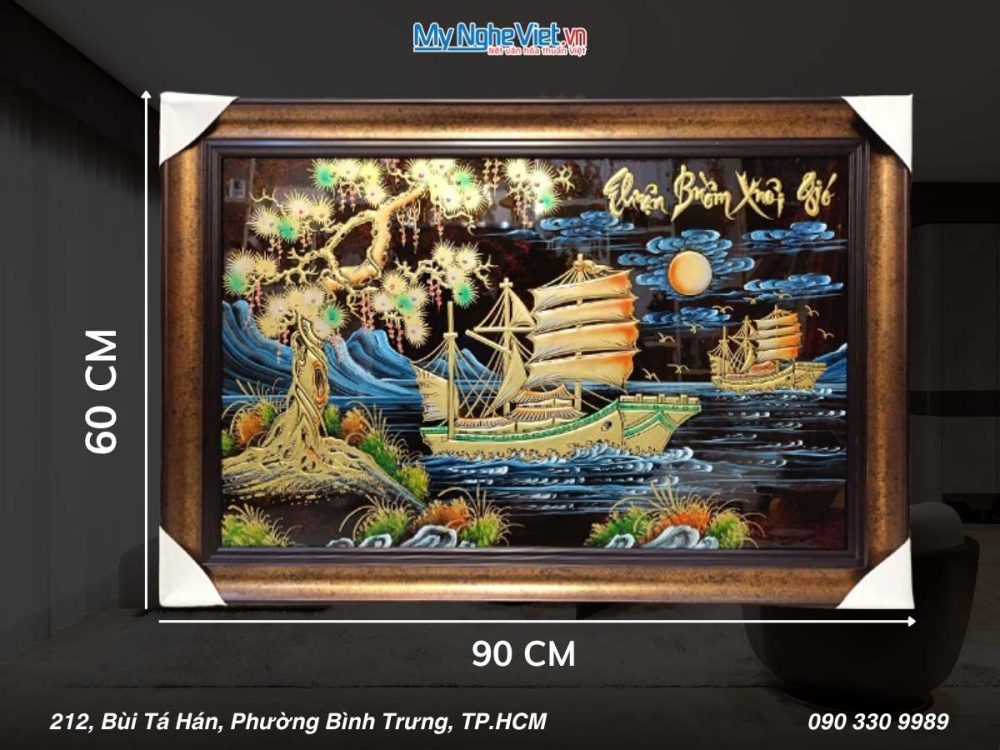 Tranh Sơn Mài Thuận Buồm Xuôi Gió Đắp Nổi Phù Điêu 60x90cm TSM699-3