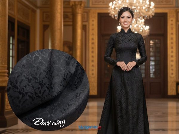 Vải áo lụa Hà Đông Đuôi Công Đen 3.7m khổ 90cm