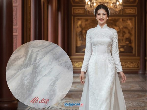 Vải áo lụa Hà Đông Hồ Điệp Trắng 3.7m khổ 90cm