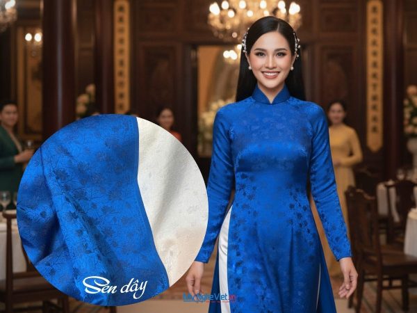 Vải áo lụa Hà Đông Sen Dây Xanh Dương 3.7m khổ 90cm