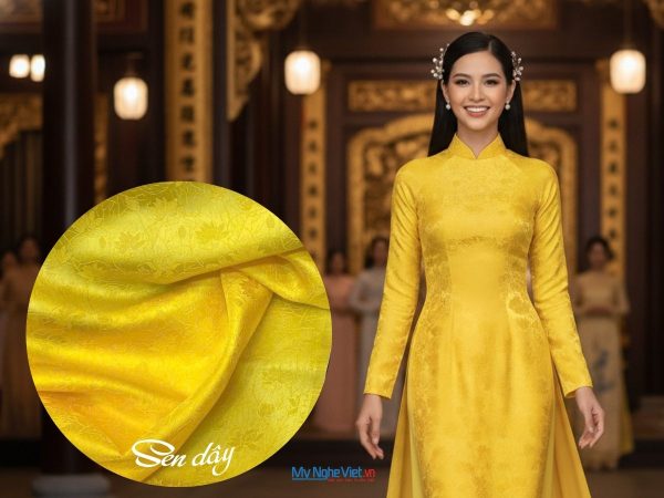 Vải áo lụa Hà Đông Sen Dây Vàng Hoàng Yến 3.7m khổ 90cm