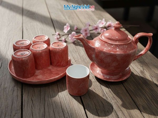Bộ bình trà men vân đá dáng quốc hội