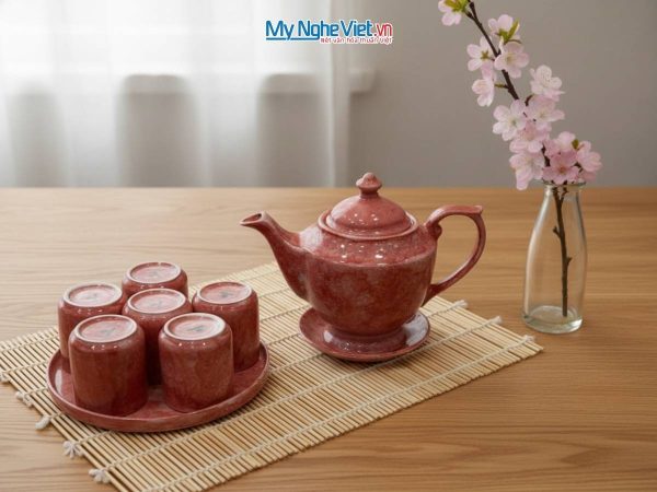 Bộ bình trà men vân đá dáng quốc hội