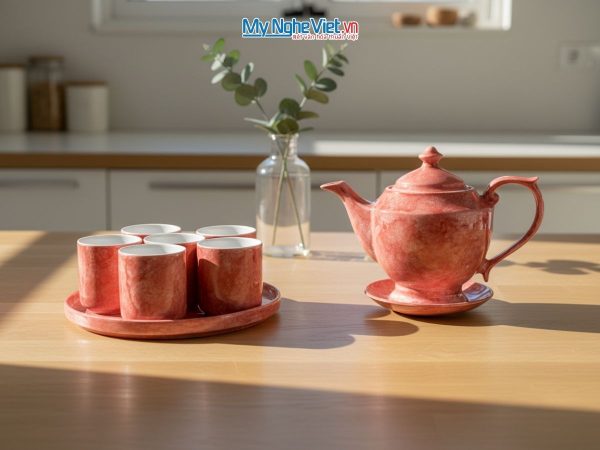 Bộ bình trà men vân đá dáng quốc hội