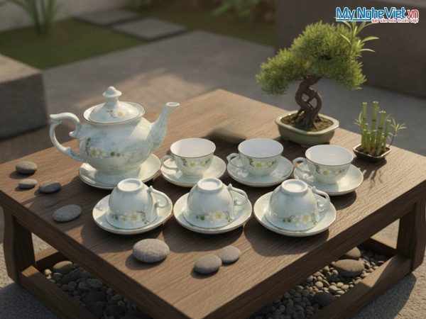 Bộ bình trà cát tường men vân đá cao cấp