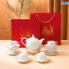 Bộ bình trà men trắng viền chỉ vàng kim