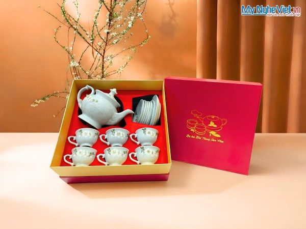 Bộ bình trà cát tường men vân đá cao cấp