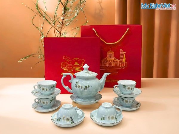 Bộ bình trà cát tường men vân đá cao cấp