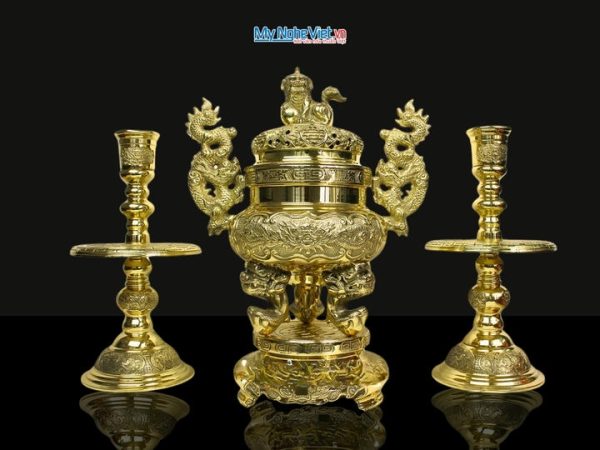 Bộ Đồng Tam Sự Vàng Bóng Chạm Hoa Sòi