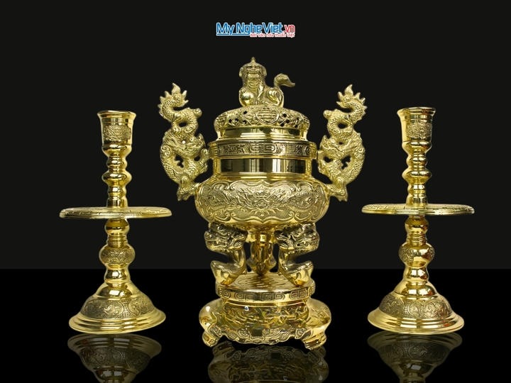 Bộ Đồng Tam Sự Vàng Bóng Chạm Hoa Sòi