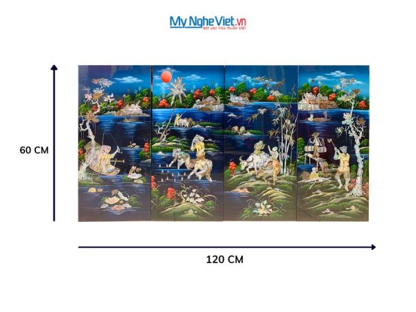Bộ tranh sơn mài ngư tiều canh mục cẩn chìm
