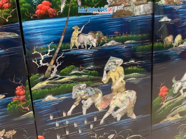 Bộ tranh sơn mài ngư tiều canh mục cẩn chìm