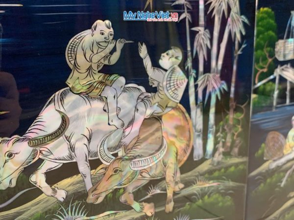 Bộ tranh sơn mài ngư tiều canh mục cẩn chìm